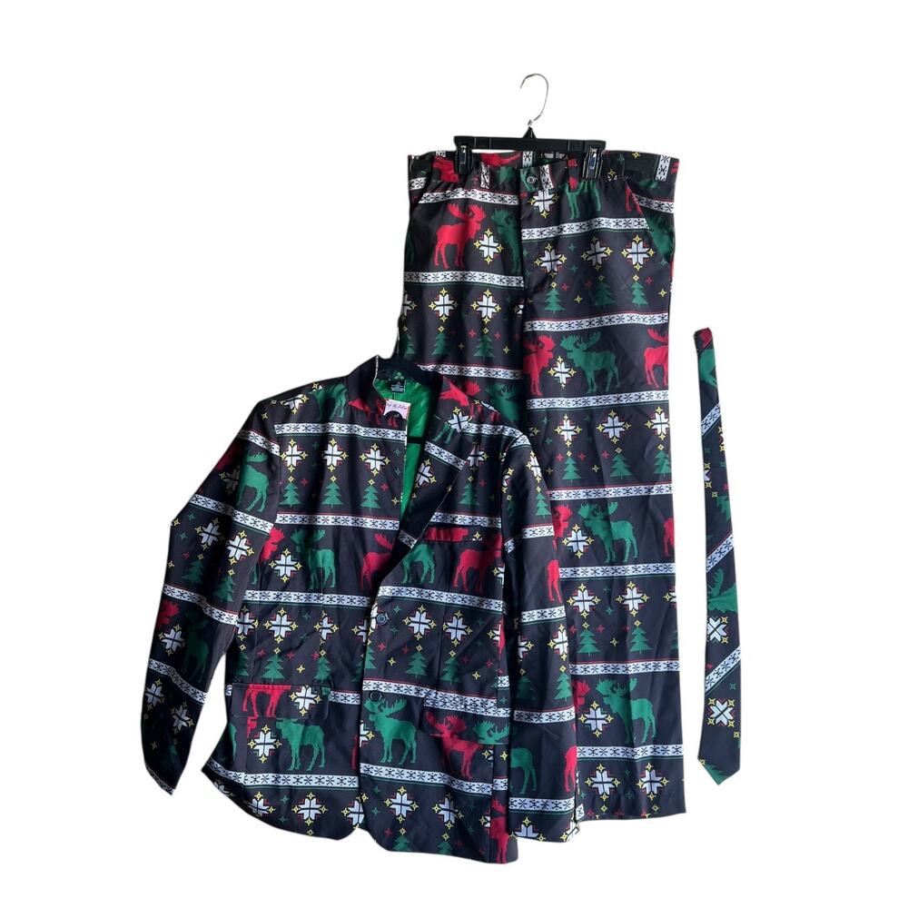 Women's Christmas Holiday Theme Blazer & Pants Set With Tie Size Large